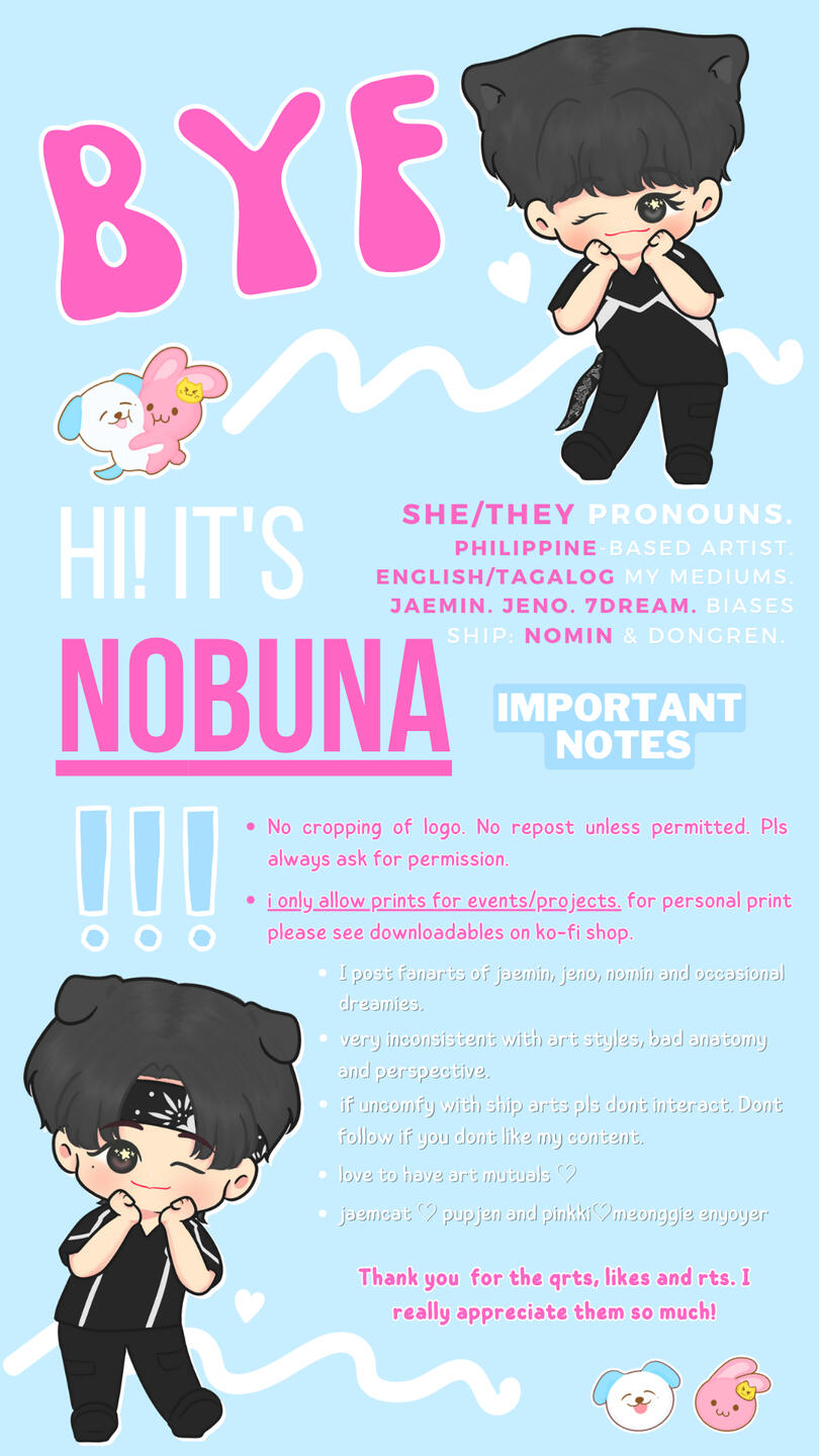 hi! it's buna. my prounouns are she/they and i live in the philippines. my biases are jaemin, jeno and 7dream. some rules of mine: 1.if uncomfy with ship arts pls dont interact. Dont follow if you dont like my content. 2. No cropping of logo. No repost u